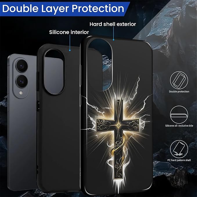 for Samsung Galaxy S25 Edge Case, Cool Cross Pattern Glossy 2 in 1 Shockproof - Image 3