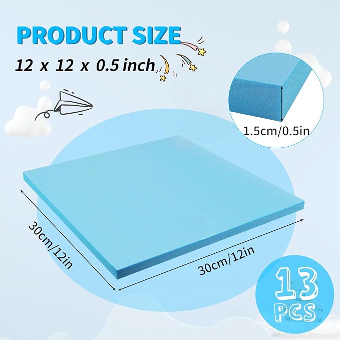 Blue 13 Pack 12x12x0.5 inch Foam Sheets 0.5 Inch Thick | Polystyrene Rectangles - Image 3