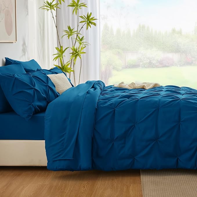 CozyLux King Size Comforter Set Teal, 7 Pieces Pintuck Bed in A Bag Teal - Image 9