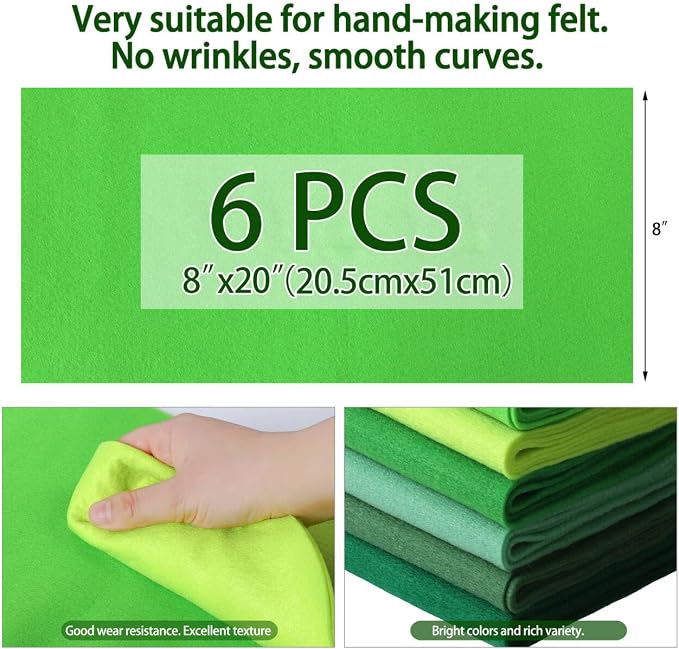 HaoFeiJH 6 Rolls 8"x20" Soft Green Felt Fabric Sheets, 1.6mm Thick, and Projects - Image 2