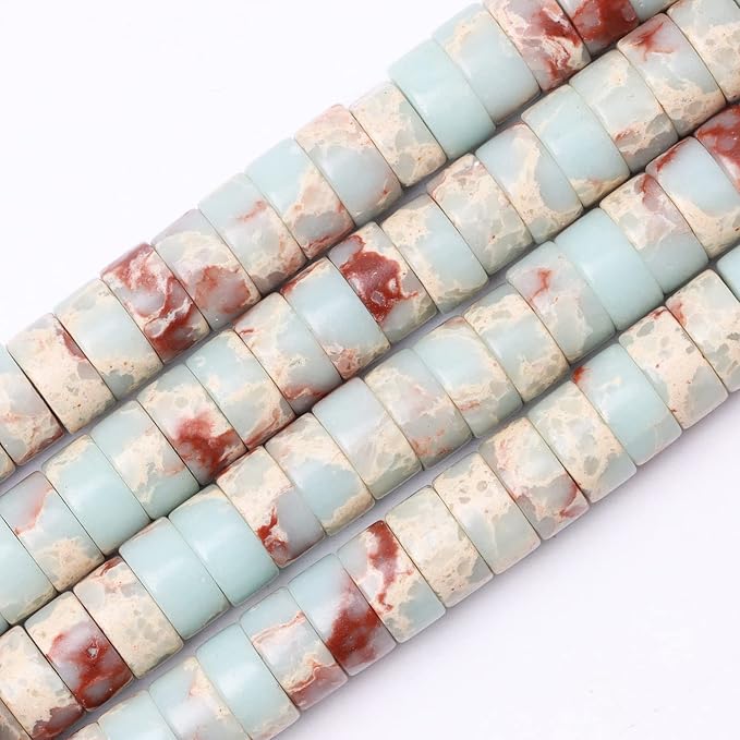 Natural Stone Heishi Beads for Necklace Making, 4 mm x 6 mm Small Flat Round by YUGDRUZY