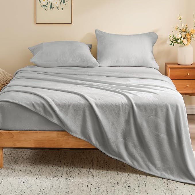 BEDELITE Flannel Sheets Queen Size Light Grey - Image 2