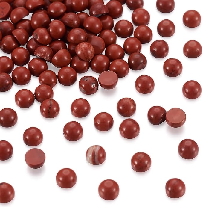 FASHEWELRY 100Pcs Natural Red Jasper Cabochons Flat Back Gemstone Cabochons 4mm - Image 2