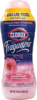 Clorox Fraganzia Laundry Scent Booster Crystals in Rose Scent - Scented In-Wash Freshener Beads for Fresh, Clean, Great Smelling Clothes and Linens, 70 Oz
