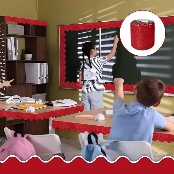 70Ft Shine Red Bulletin Board Border，Scalloped Poster Boards Decorations Trim - Image 5