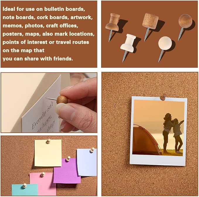 IMZAY 60 Pcs Wooden Push Pins 2 Colors Thumb Tacks, Decorative Push Pins | - Image 6