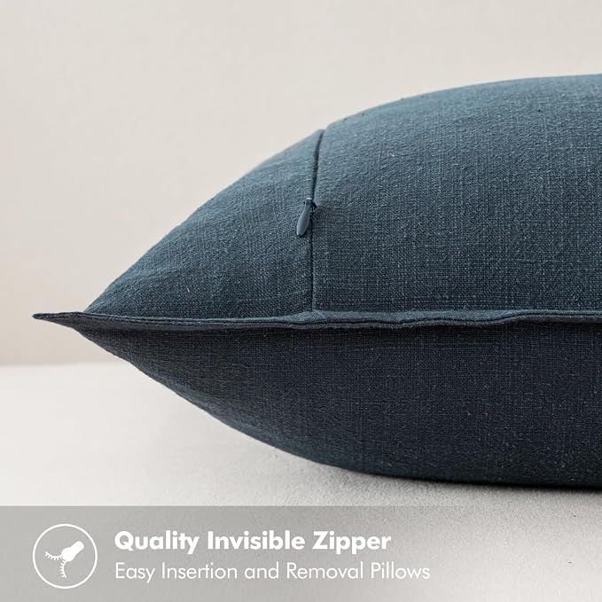 MIULEE Decorative Linen Pillow Covers 20x20 Inch Navy Blue ​Boho Farmhouse​ - Image 3