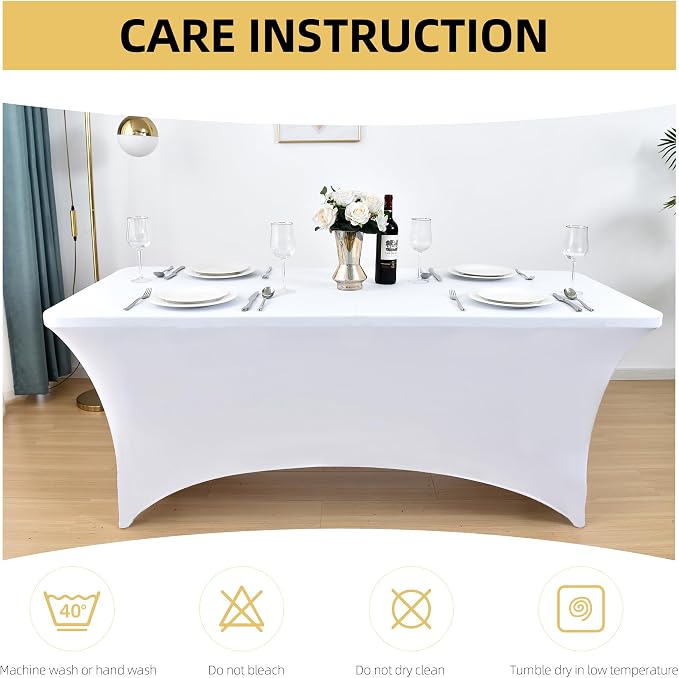 2-Pack 4ft White Spandex Table Covers - Image 6