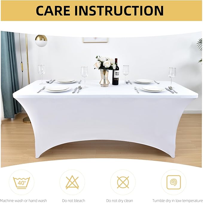 6-Pack 8ft White Spandex Table Covers - Image 6