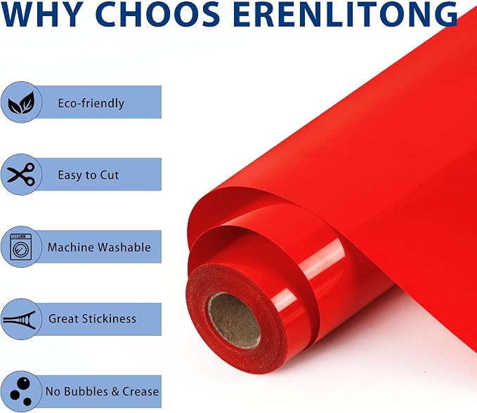 RENLITONG Red Iron on Vinyl 12Inch by 50ft Roll Heat Transfer Vinyl - Image 2