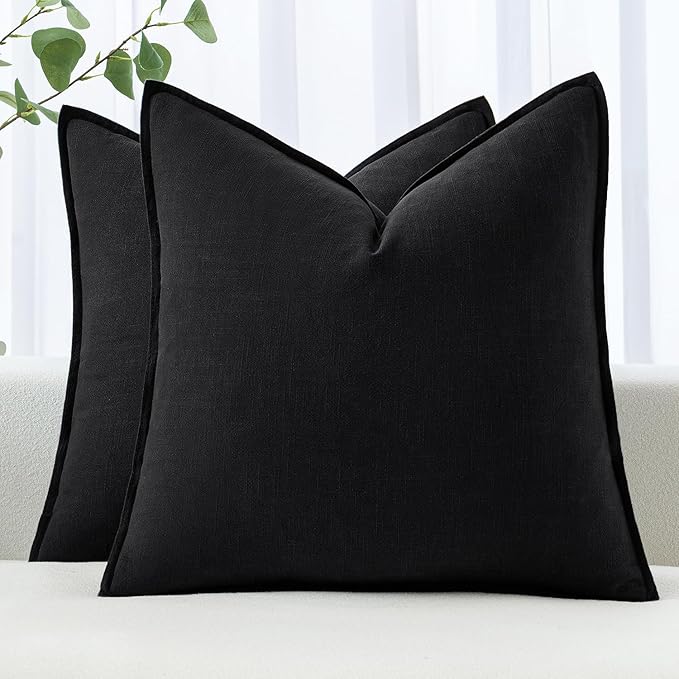MIULEE Decorative Linen Euro Sham Pillow Covers 22x22 Inch Black Boho Farmhouse by MIULEE
