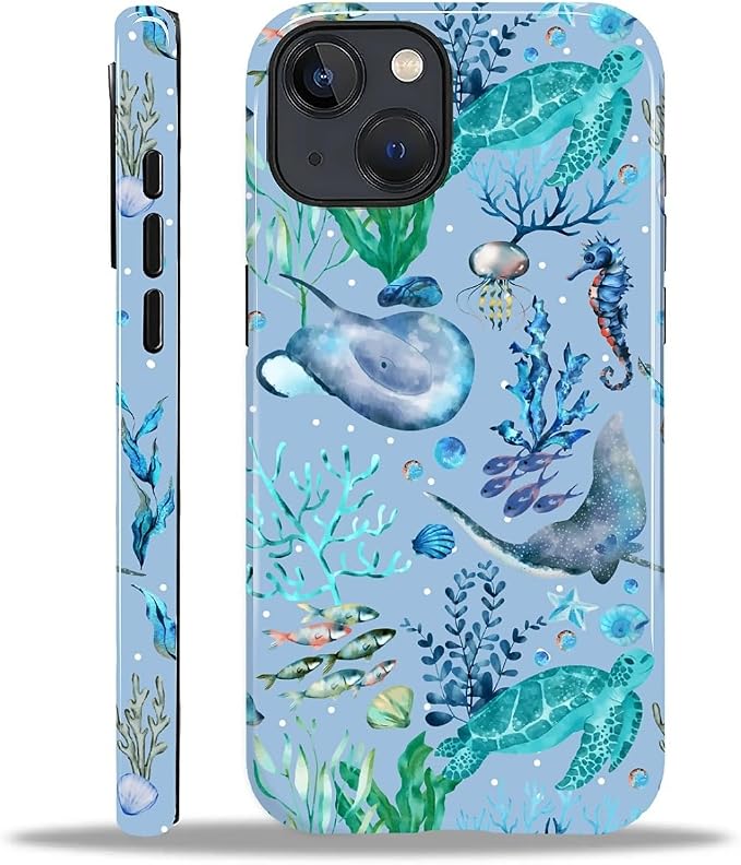 ZHEGAILIAN Case for iPhone 14 Plus, Ocean Stingray Turtle Seahorse Durable by Home