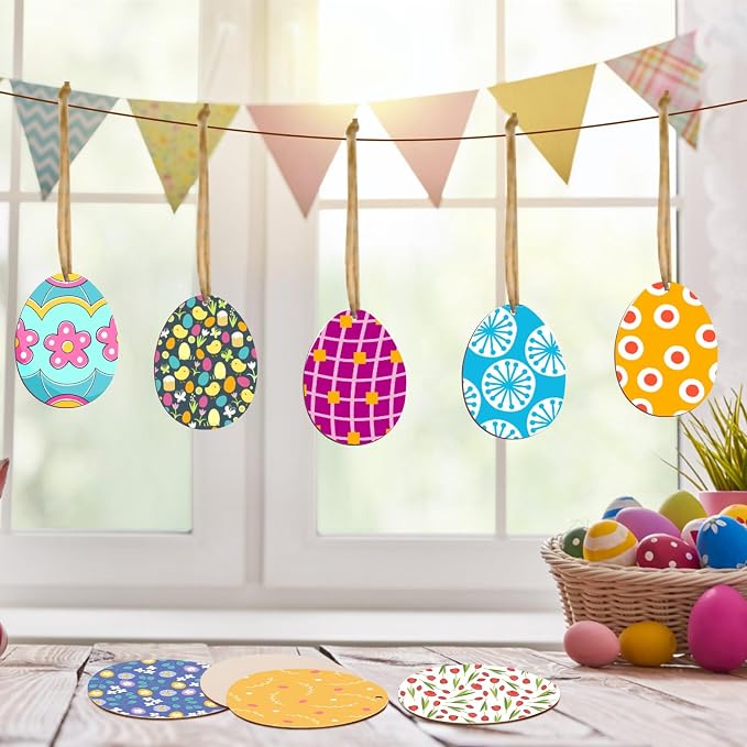 Eggs Shape 50Pcs Unfinished Wooden Easter Ornaments DIY Craft Present-50-Pack - Image 2