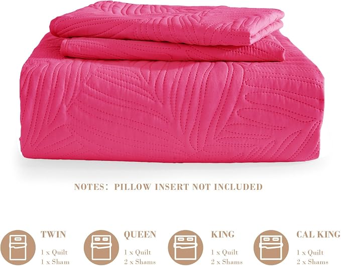 Exclusivo Mezcla King Size Quilt Bedding Set, Lightweight Hot Pink Quilts King - Image 6