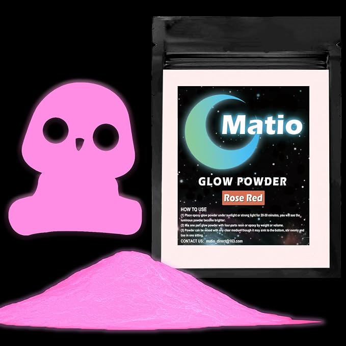 Matio Glow in The Dark Pigment Powder, 15g/0.5oz Rose Red Luminous Pigments | by Matio