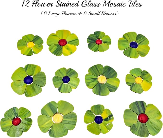 Esweny 12 Flower Stained Glass Mosaic Tiles - Image 3