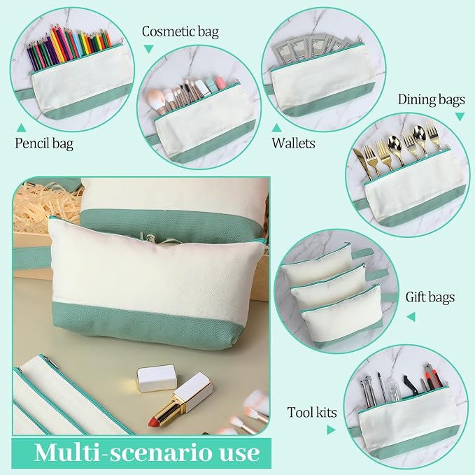 Silkfly 15 Pcs Cotton Canvas Makeup Bags Cosmetic Zipper Bags 10.2 x 5.5 x 2'' - Image 4
