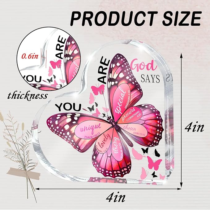 Christian Gifts for Women, 4 Inch Butterfly Acrylic Keepsake, Inspirational - Image 2