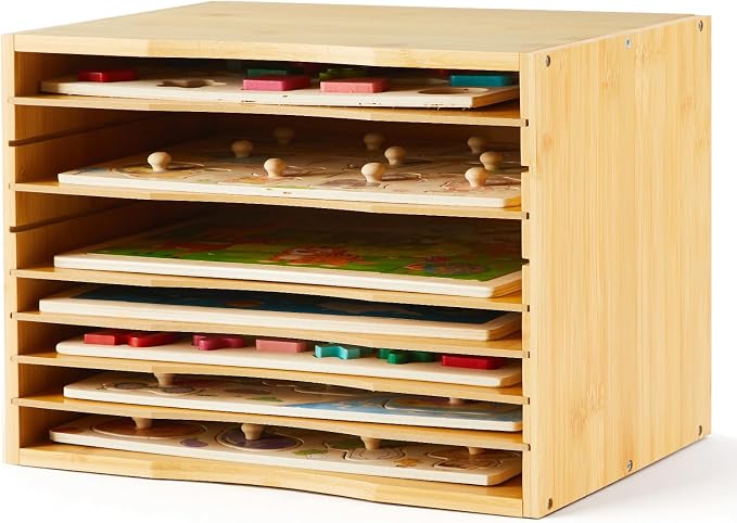Ripeng 2 Pack Bamboo Puzzle Holder Rack, 7-Tier Adjustable Storage Organizer by Ripeng
