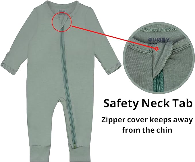 GUISBY Baby Pajamas with Mitten Cuffs - 3Pcs Girls Boys 2 Way Zipper Long Sleeve Rayon Sleepers