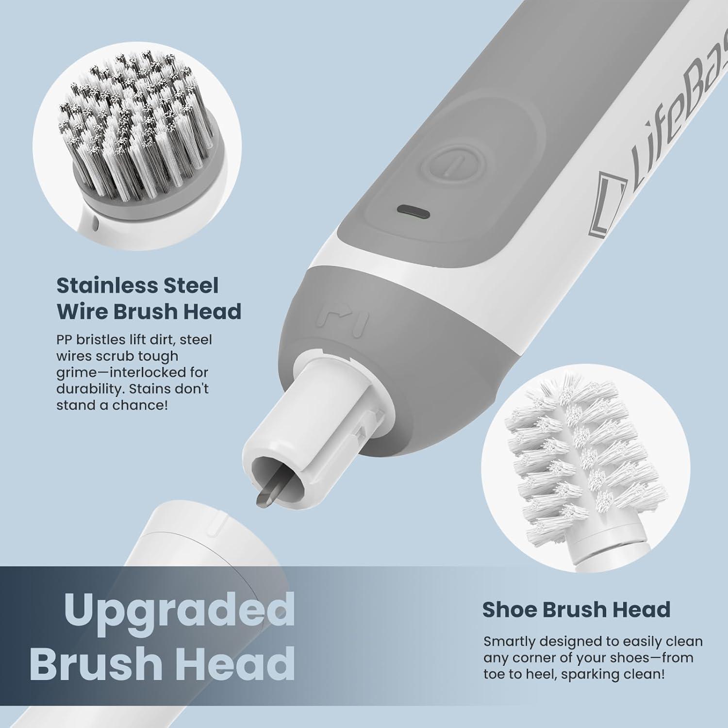LifeBasis Rechargeable Power Scrubber, Cordless Electric Cleaning Brush, Water Resistant Small Electric Grout Brush with 5 Brushes for Home/Kitchen/Bathroom/Grout/Tile/Shower/Tub, White