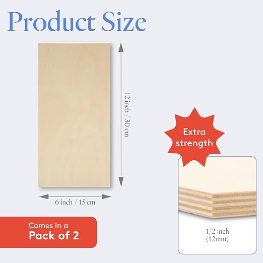 12 mm Baltic Birch Plywood 1/2 x 6 x 12 Inch, Box of 2 B/BB Grade Craft Wood - Image 2