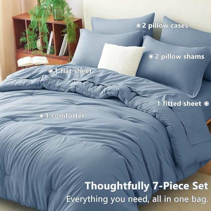 CozyLux California King Comforter Set Grayish Blue, 7 Pieces Cal King Dusty - Image 7