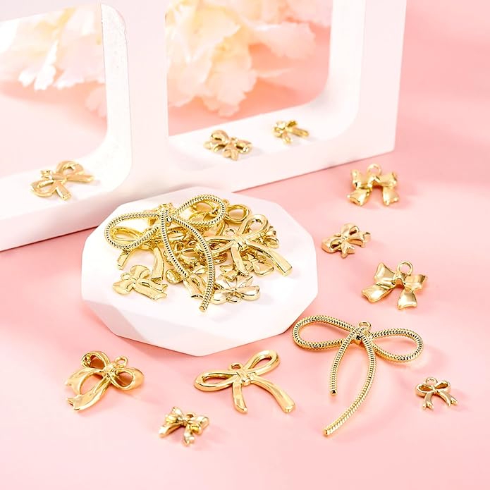 FASHEWELRY Alloy Bowknot Charms Links Golden Bow Tie Connector Charms Metal Bow - Image 2