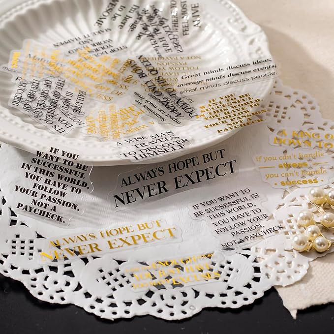 Yoksas 240Pcs Black Golden Foil Sentence Quote Stickers, Transparent Junk - Image 5