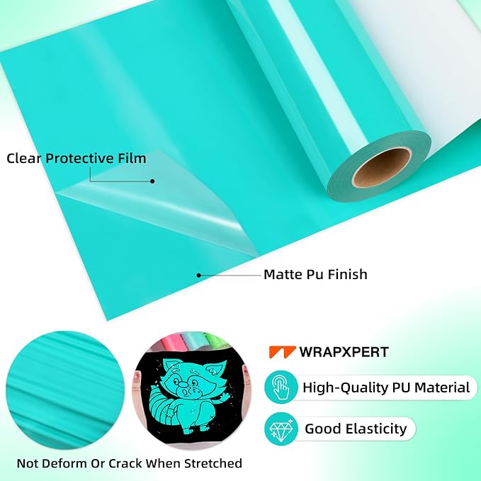 WRAPXPERT HTV Heat Transfer Vinyl Roll-12 x35ft Bright Teal Iron On Vinyl - Image 5