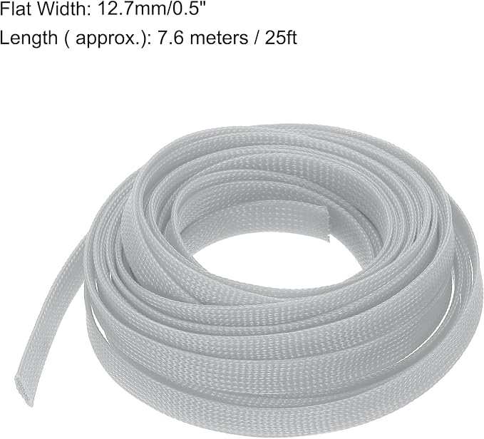 uxcell PET Expandable Sleeving 25ft 1/2" Gray Cable Management Sleeve Cord - Image 3