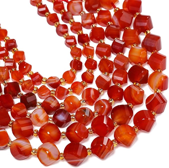 34pcs Natural Red Striped Agate Stone Beads by Yochus