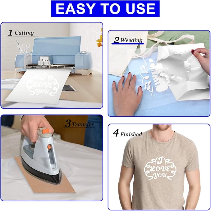 XSEINO HTV Heat Transfer Vinyl Sheets:13Pack 12" x 10" White Iron on Vinyl - Image 4