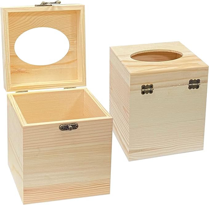 2 Pack Unfinished Wooden Tissue Box Cover - Image 2