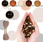 Whaline 240 Pcs Natural Wood Beads Coffee Brown White Wooden Beads Rustic Color - Image 2