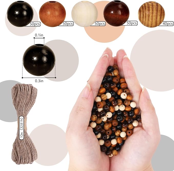 Whaline 240 Pcs Natural Wood Beads Coffee Brown White Wooden Beads Rustic Color - Image 2