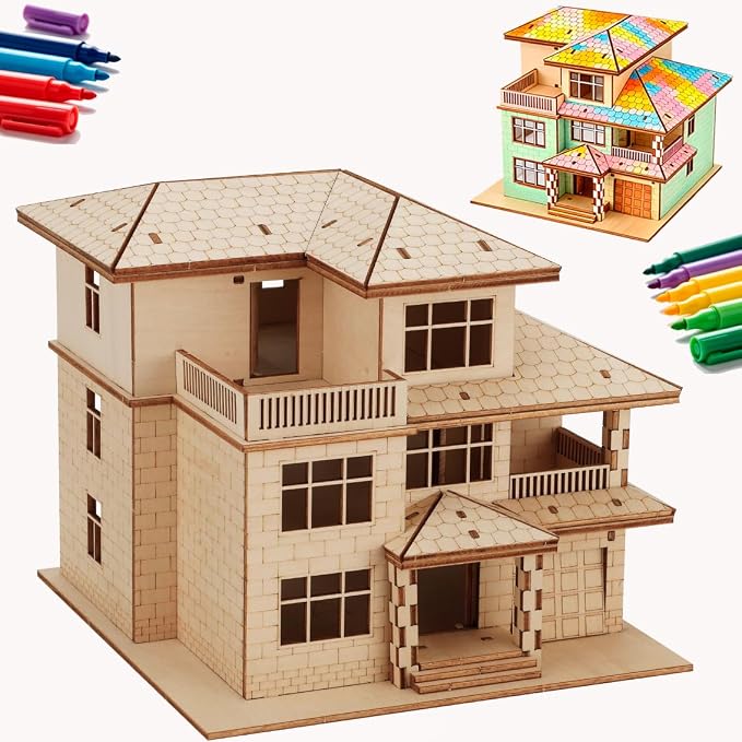 3D Wooden Puzzles for Adults, Miniature Villa Model Kit, DIY Wooden Craft for by FOKKAH