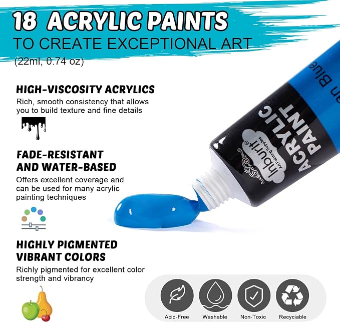 Inburit Acrylic Paint Set for Kids & Adults, Art Supplies Kit - Image 3