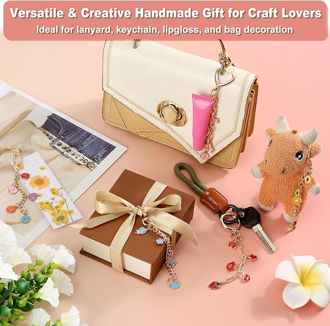 485 Pcs Charms Lip Gloss Keychain Making Kit, DIY Bag Charm Kit Including 40 - Image 5