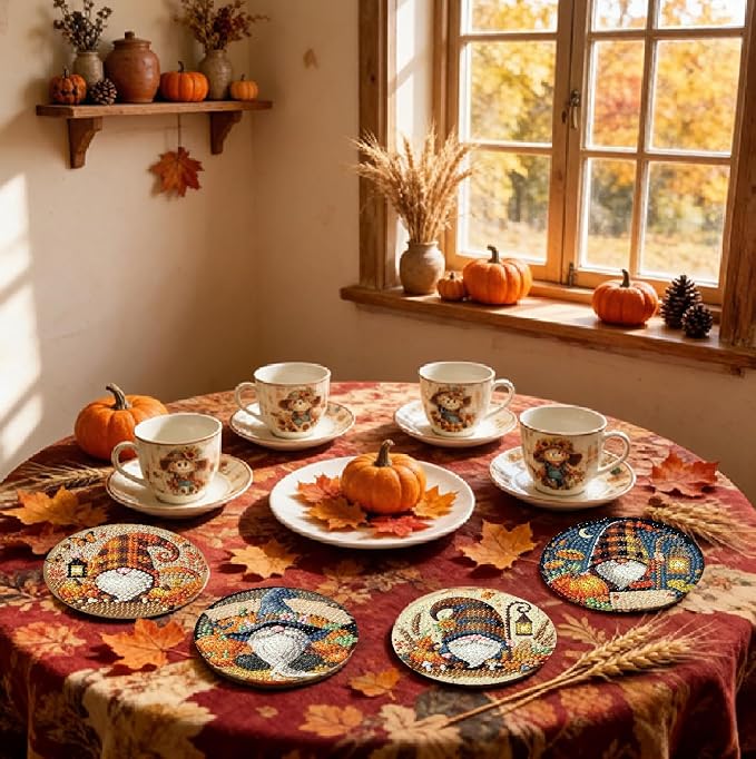 LWZAYS 8 Pcs 5D Autumn Gnome Diamond Art Coasters Kits - Image 3