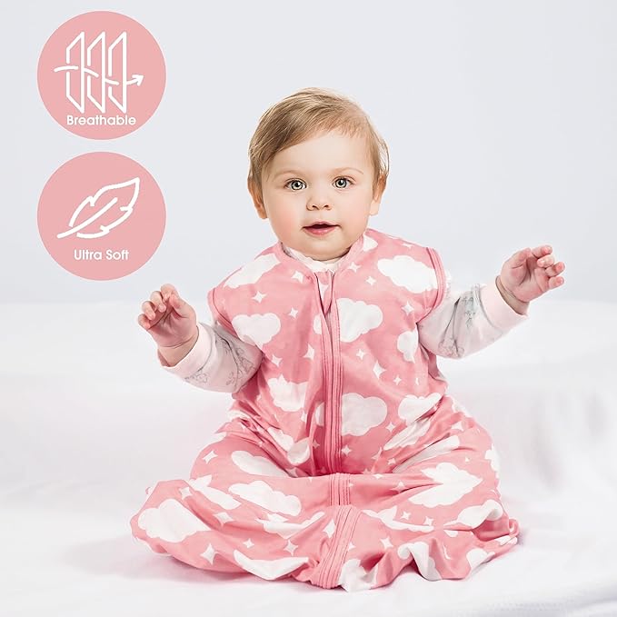 Baby Sleep Sack 6-12 Months Baby Wearable Blanket 100% Rayon Cotton 2-Way Zipper Toddler Sleeping Sack，Comfy Soft Lightweight TOG 0.3（Cloud）