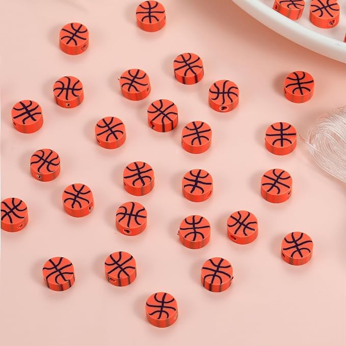 100Pcs Sports Ball Beads Basketball Polymer Clay Beads DIY Crafts Spacer Loose - Image 2