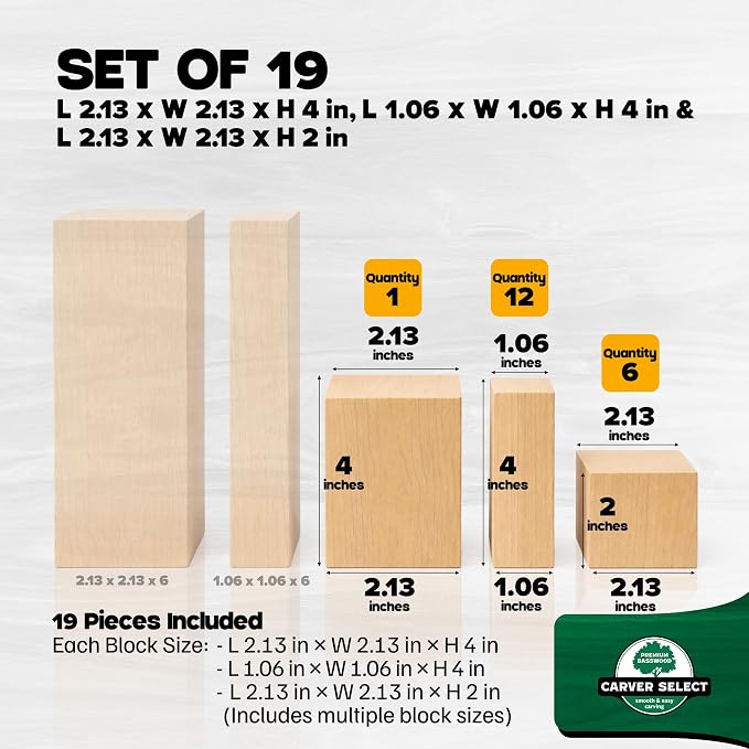 Basswood Carving Blocks Set of 19 – Wood Carving Kit - Image 4