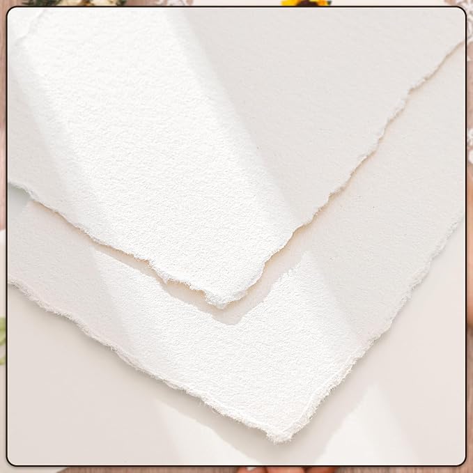 100 Sheets Deckled Edge Paper 8.5x11 inches, 160 GSM Handmade Paper, - Image 3