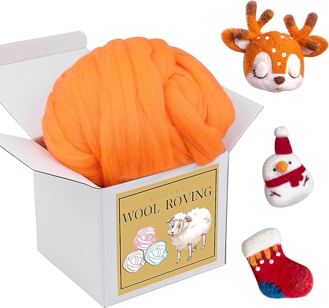 QMNNMA Wool Roving Bulk, 8.82oz Needle Felting Wool-Dark Orange | Wool Roving by Qmnnma