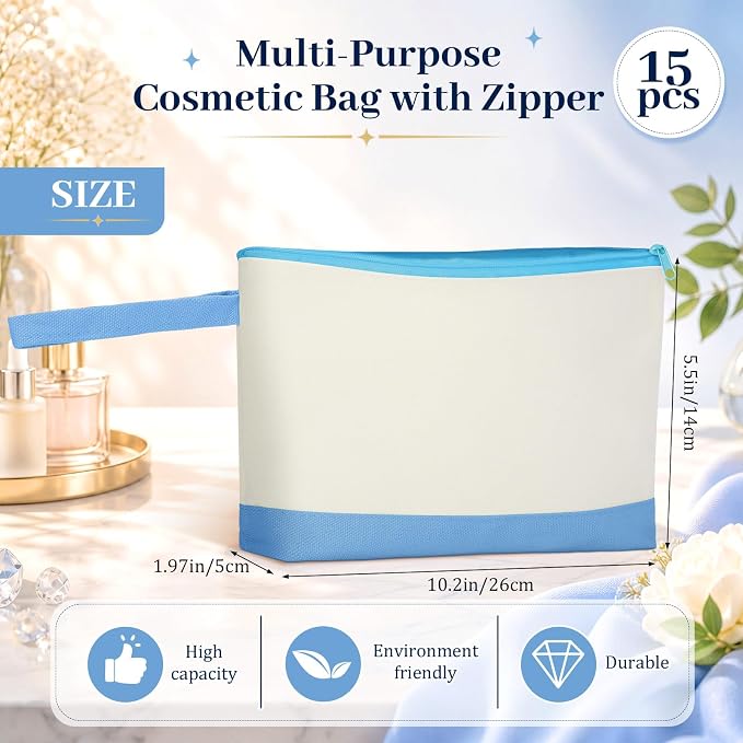 Silkfly 15 Pcs Cotton Canvas Makeup Bags Cosmetic Zipper Bags 10.2 x 5.5 x 2'' - Image 2