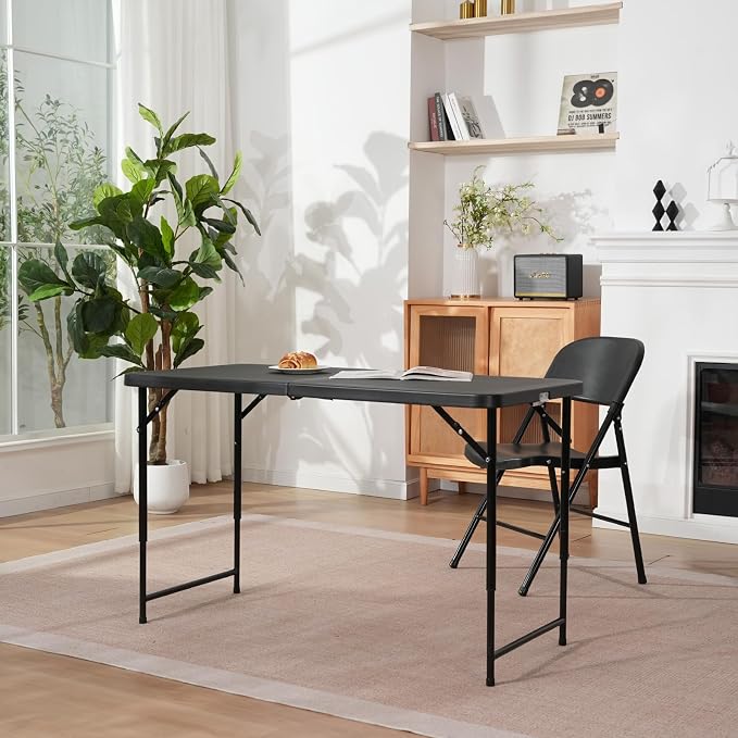4ft Folding Table with Adjustable Height, 3-Level Foldable Table with HDPE Top - Image 2
