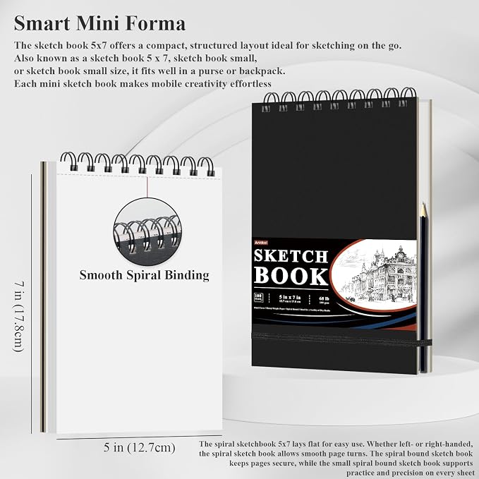 Ankkol Spiral Sketchbook 5x7, Small Sketch Book Hard Cover -100 Sheets - Image 2