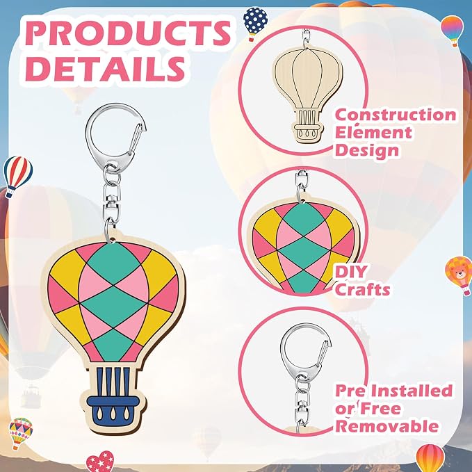 RattanView 24 Pcs Hot Air Balloon Craft Color Your Own Keychains DIY Craft - Image 3