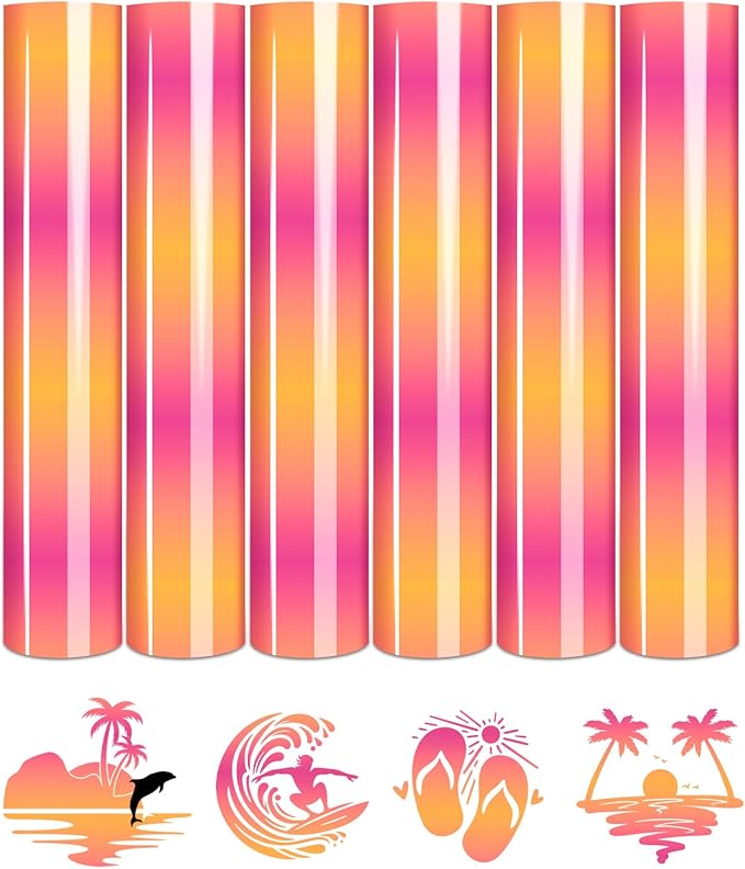 Tintnut Pink Yellow Gradient Heat Transfer Vinyl, Ombre pattern PU HTV Sheets by Tintnut